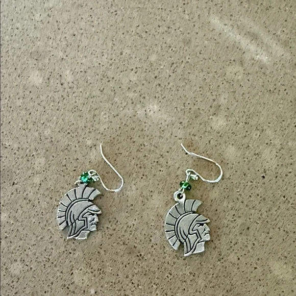 Spartan Earrings with Green Accents - Picture 1 of 2